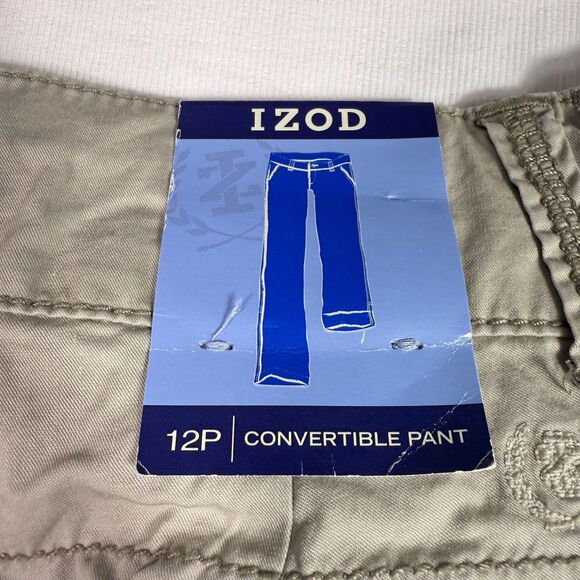 Izod Womens Convertible Pant Khaki Beige Tan Size 12 Petite 100% Cotton NWT Hike - Picture 4 of 14
